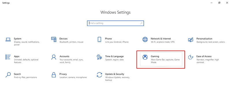 Windows 10 settings gaming