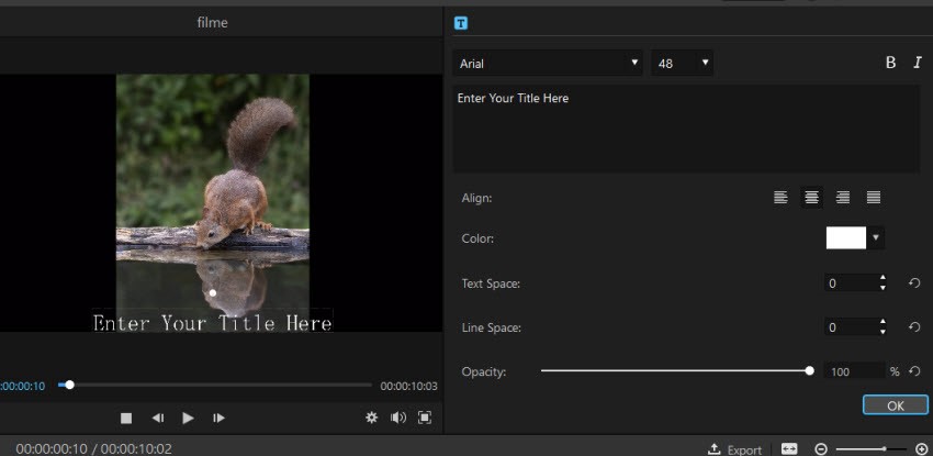 add text to video in Filme 2