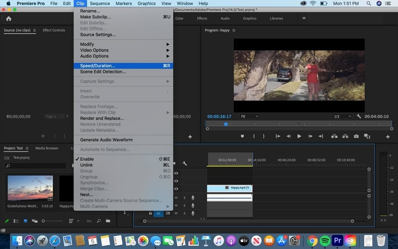 adobe premiere has video speed up