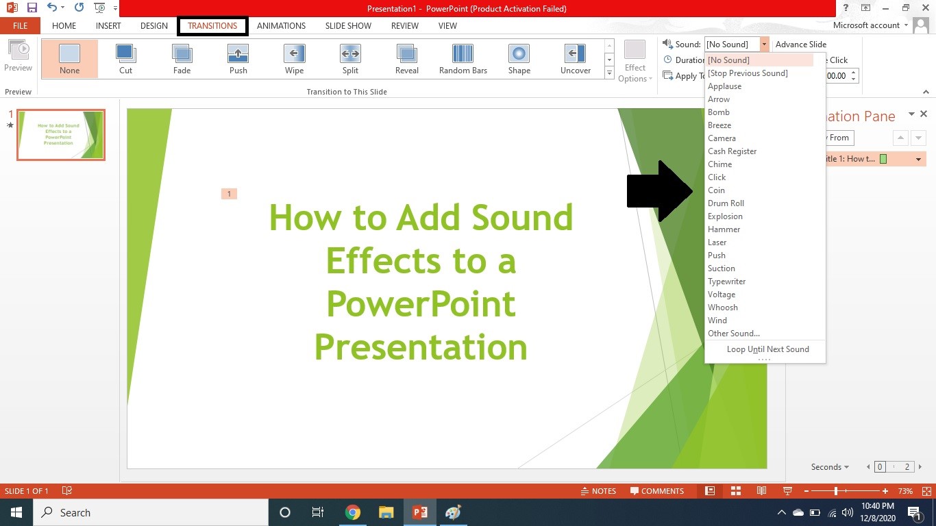 transition a song in powerpoint