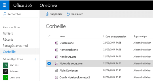 récupérer des fichiers avec OneDrive