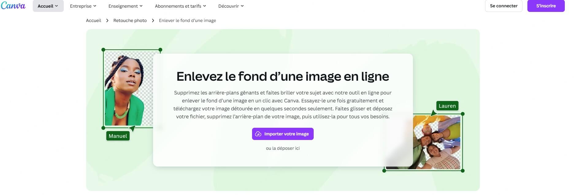 site pour enlever le fond d'une photo Canva AI