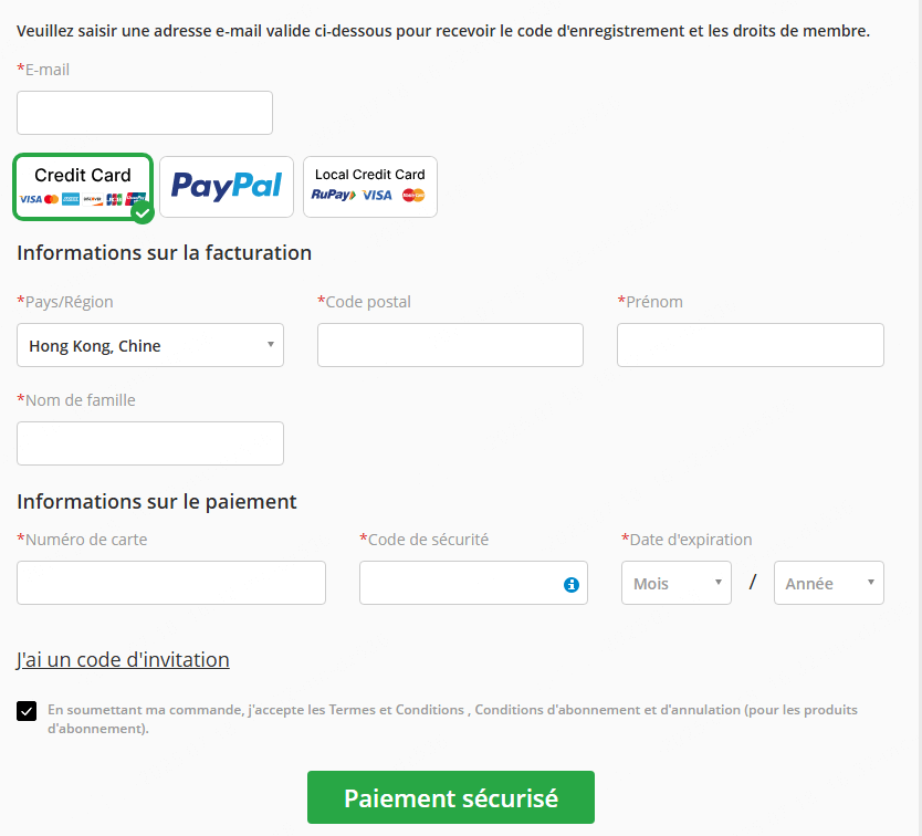 cliquez sur « Paiement sécurise »