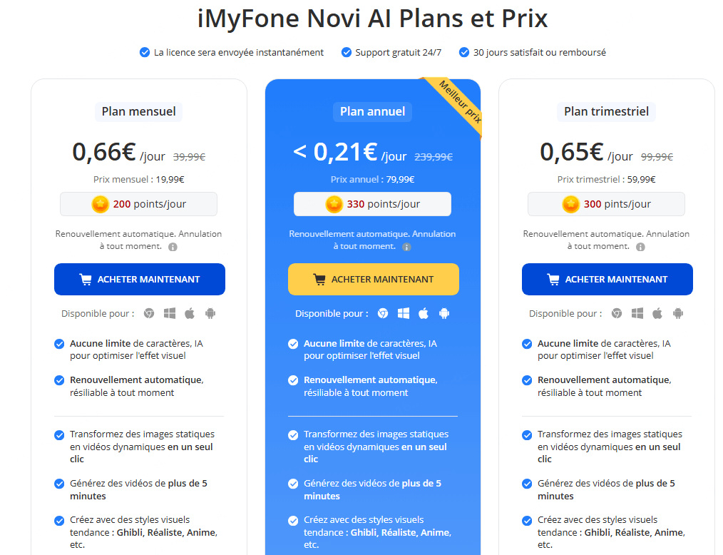 page d'achat d'iMyFone Novi AI