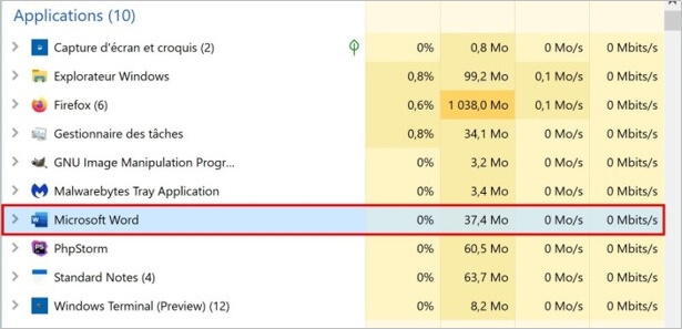 cherchez l'application à forcer l'arrêter