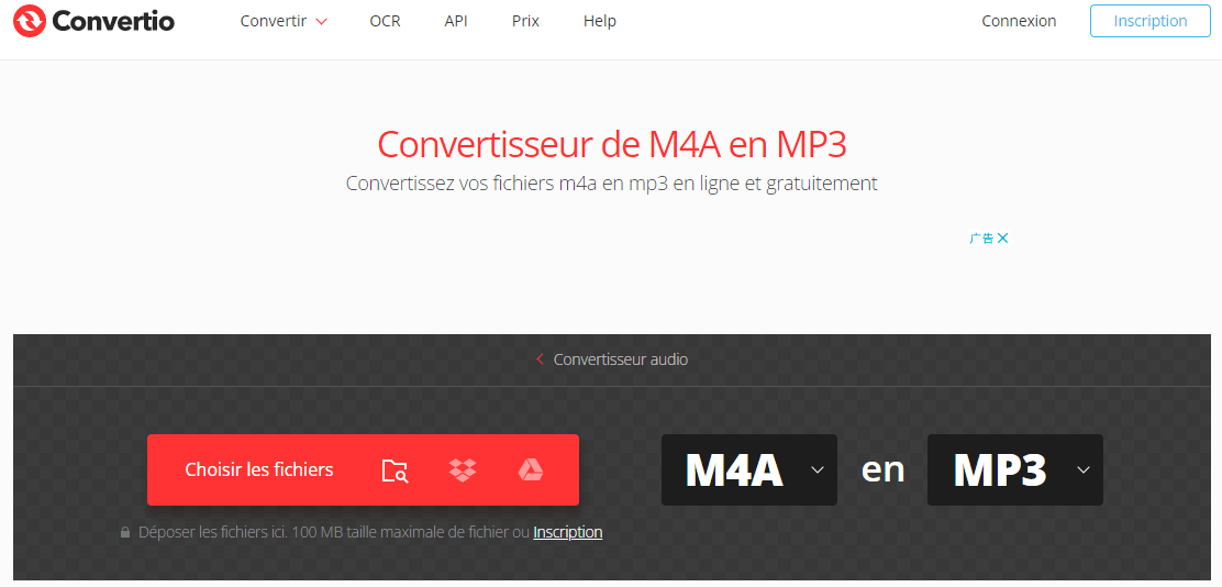Convertir M4A en MP3 avec Convertio