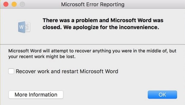 Microsoft Word se bloque ou s'arrête de manière inattendue sur Mac