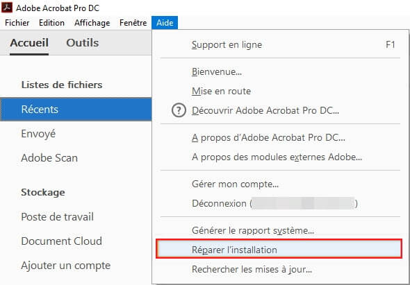 réparer l'installation Adobe Acrobat Reader