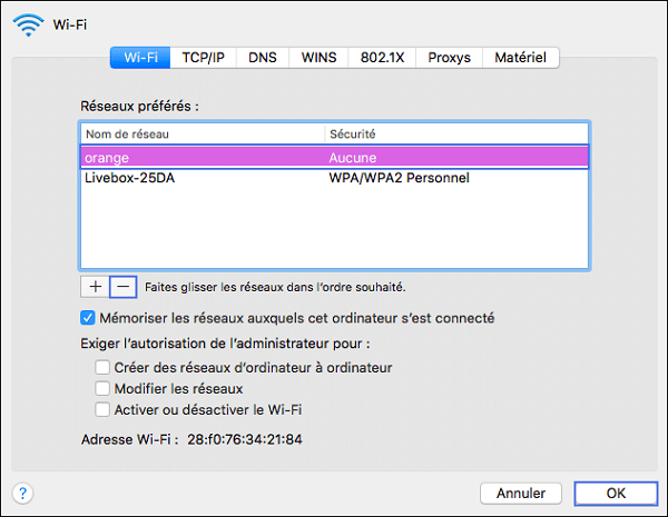 supprimer wifi mac