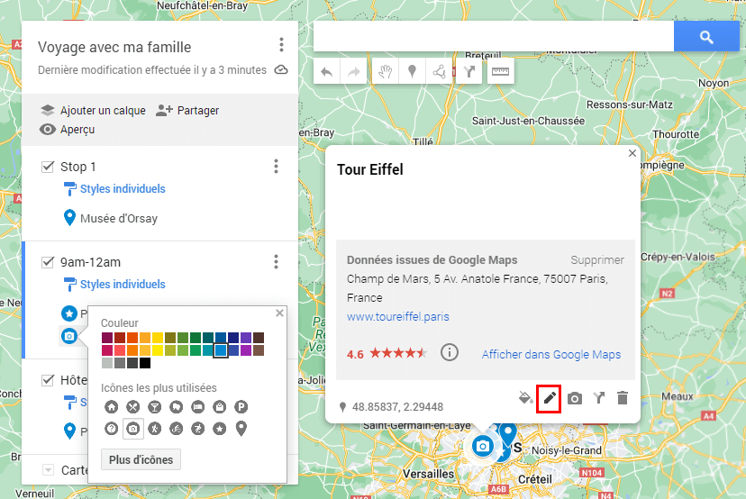 éditer la description d'un itinéraire sur Google Maps