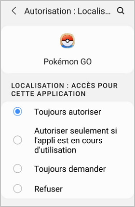 autoriser Pokémon GO à accéder à la localisation de l'appareil