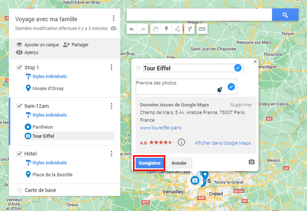 Enregistrer la description d'un itinéraire sur Google Maps