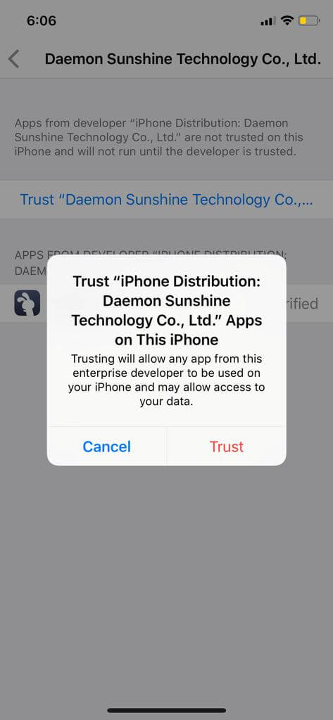 Faites confiance à tutuapp ios certificat d'entreprise