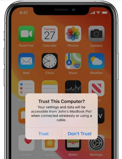 connectez votre iPhone et faites confiance à l'ordinateur