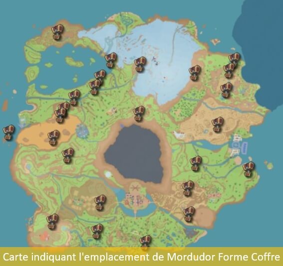 carte interactive vous permettant de localiser les lieux d'apparition des Mordudor Forme Coffre