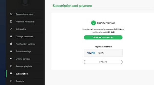 Plans de paiement sur Spotify