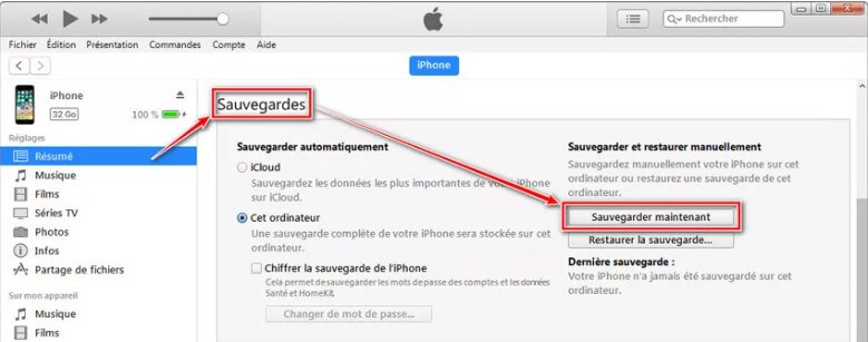 Transférer des notes de l'iPhone au PC en utilisan iTunes