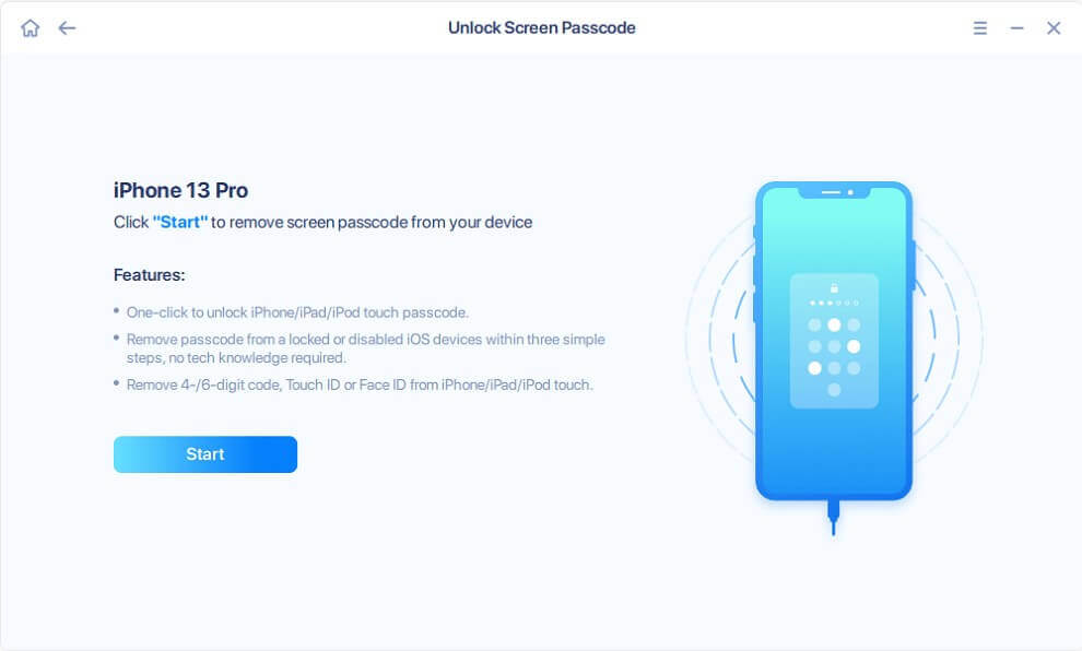 cliquez sur Démarrer pour utiliser Easeus Mobiunlock