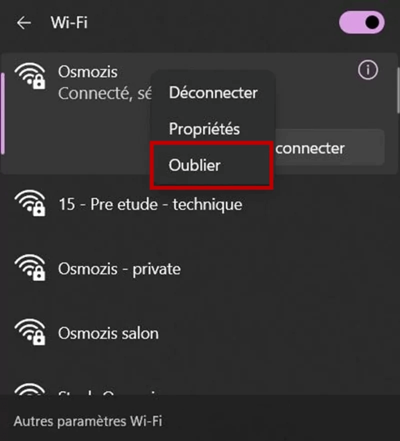 Supprimer un réseau Wi-Fi