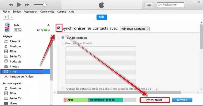 Transférer les contacts de l'iPhone vers le PC avec iTunes