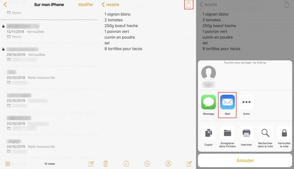 Transférer les notes iPhone vers iPhone par Mail