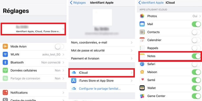 Notes Synchronisation iCloud activée.
