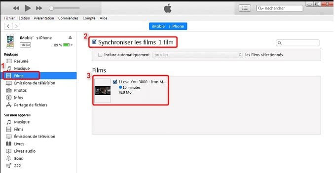 Transfert vidéo iPhone vers PC via iTunes