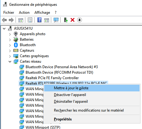 Mettre à jour les pilotes réseau