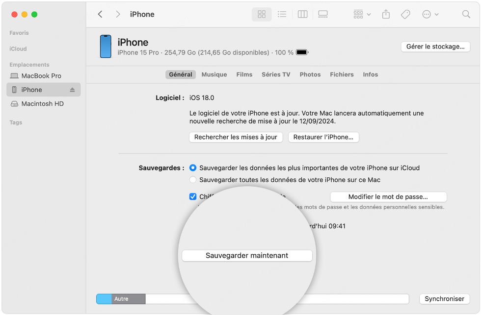 Sauvegarder l'iPhone sur iTunes