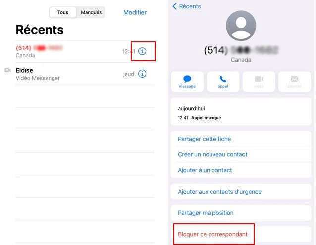 bloquer un numéro sur iPhone via l'application Téléphone