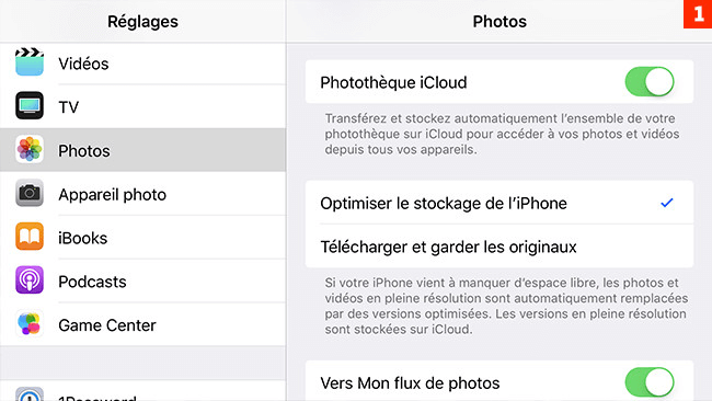 Désactiver l'optimisation du stockage de l'iPhone pour les photos