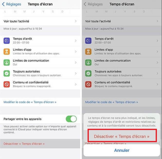 Désactiver Temps d'écran iPhone