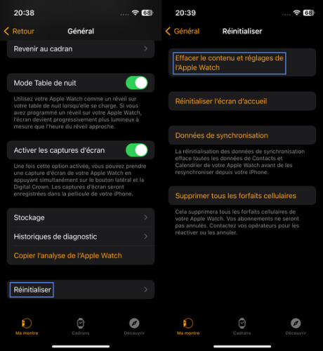 Réinitialiser l'Apple Watch