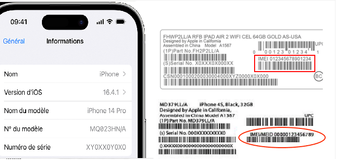 recherchez le numéro IMEI de l'iPhone sur la boîte du produit