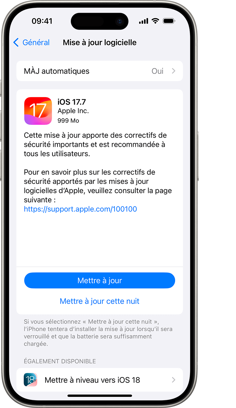 Mise à jour logicielle iPhone