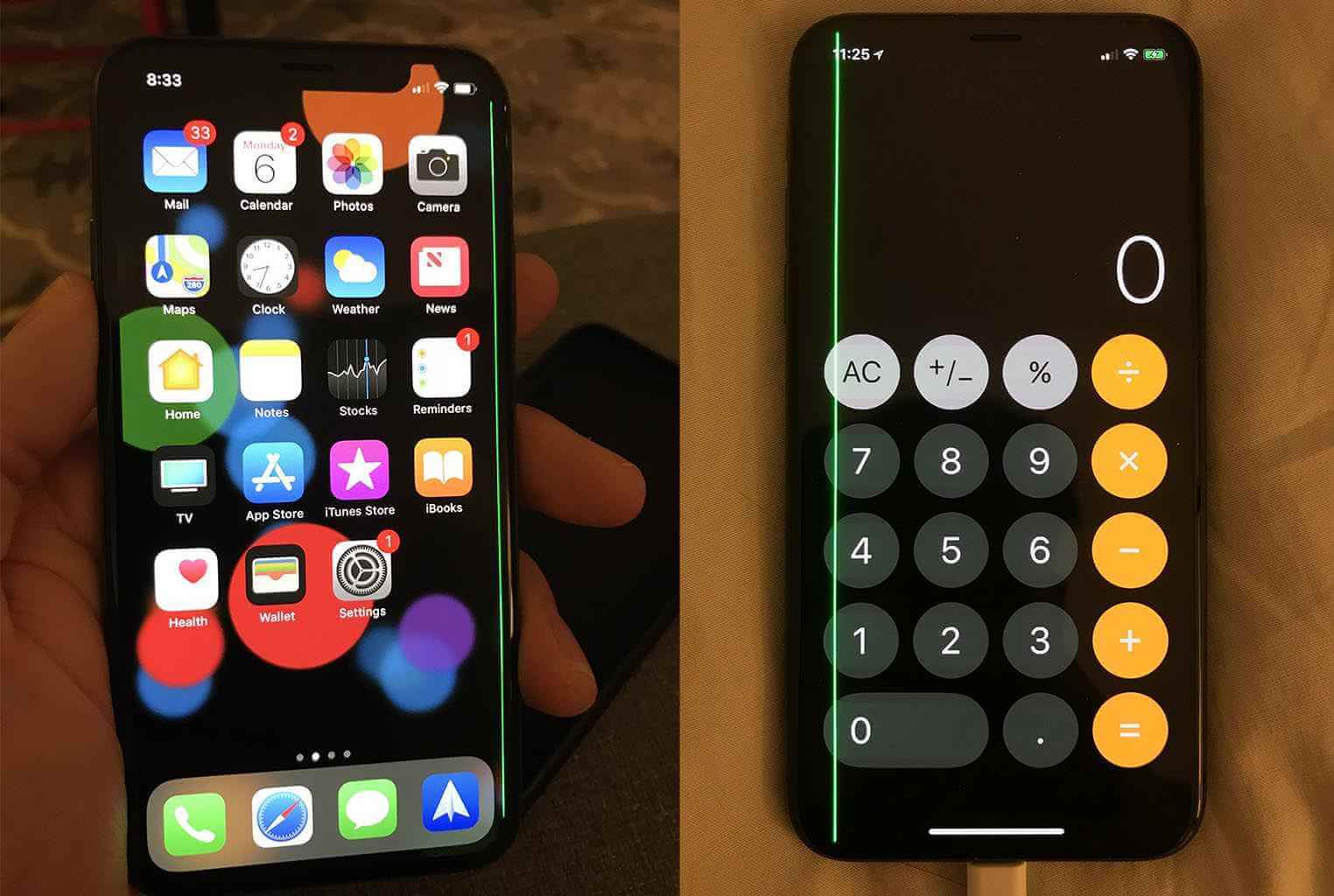 ligne verte sur l'écran iphone
