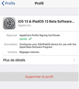 supprimer ios beta profile