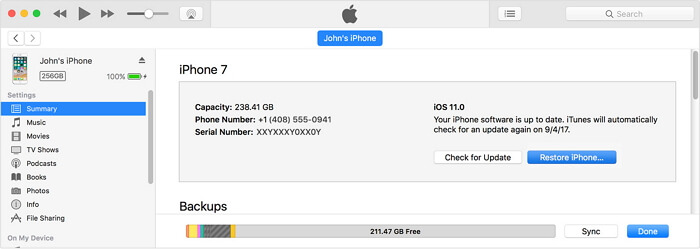 restaurer votre iPhone à partir d'iTunes 