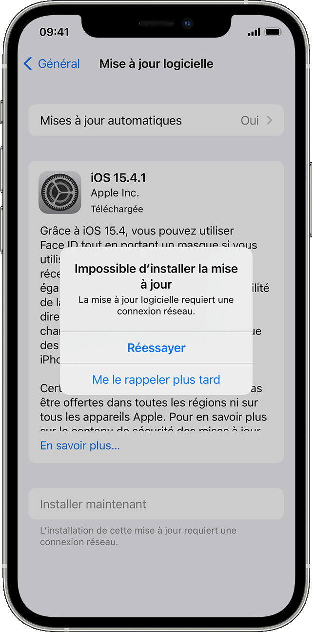 impossible d'installer la mise à jour iOS 15