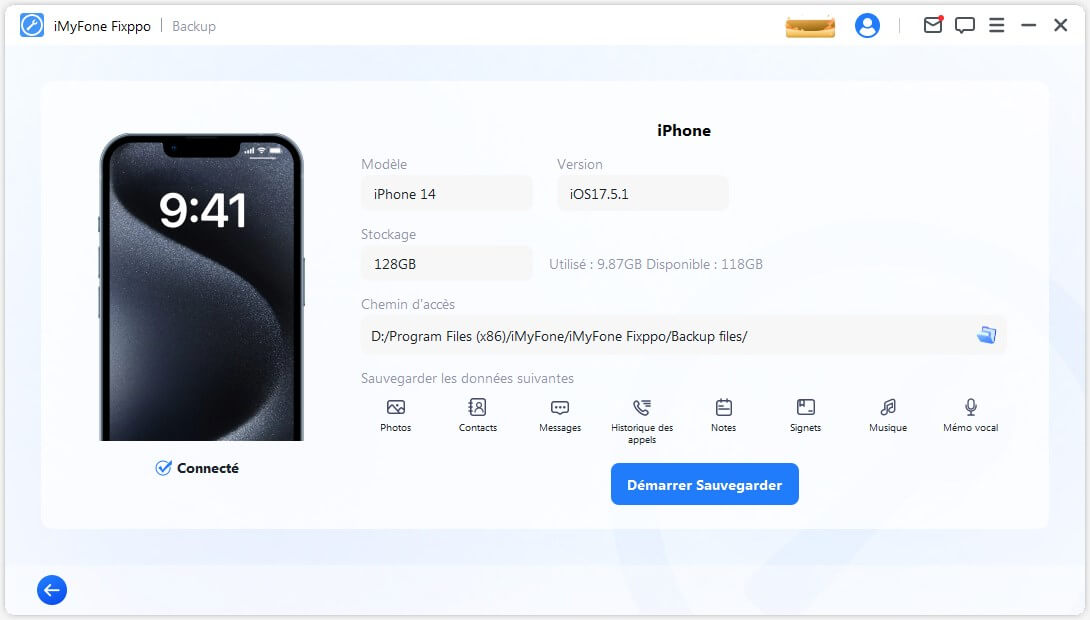 Commencer à sauvegarder iPhone
