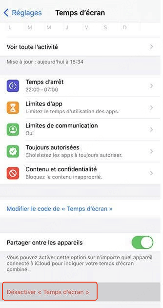 Désactiver Temps d'écran
