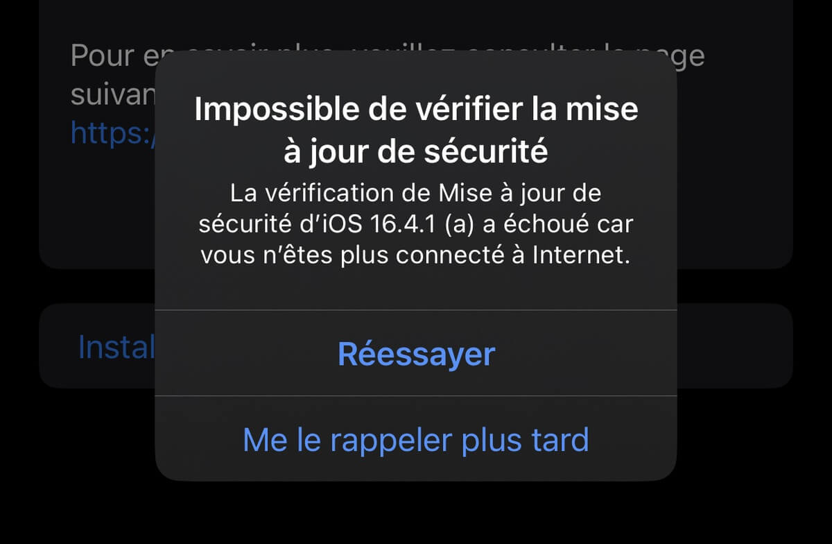 erreur de vérification échouée sur iOS 15/16: impossible de vérifier la mise à jour 