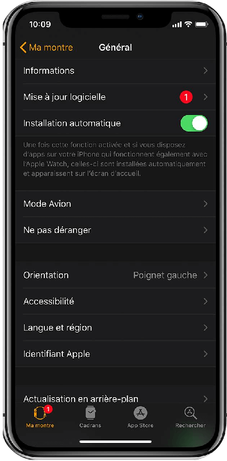 Mise à jour de l'Apple Watch avec l'iPhone