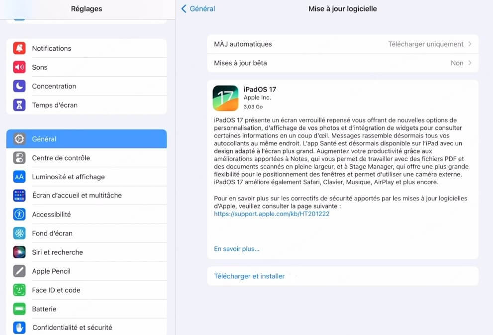 Mise à jour de l'iPad