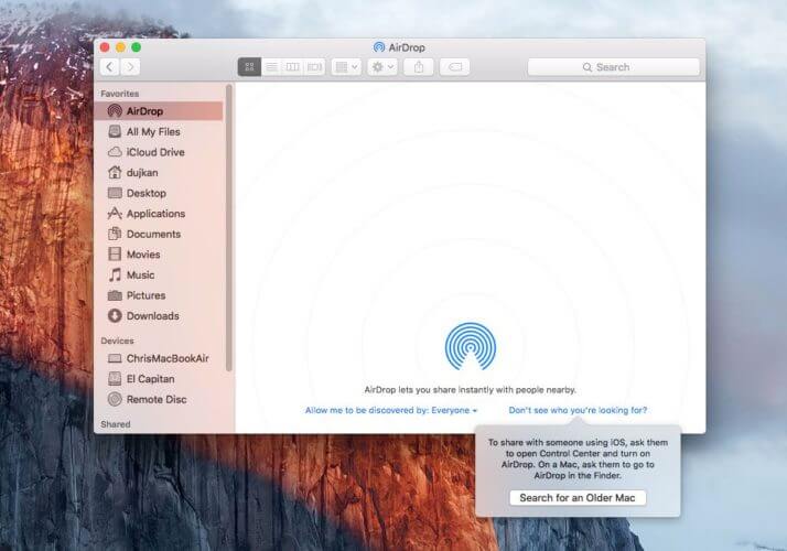 AirDropping to an older Mac