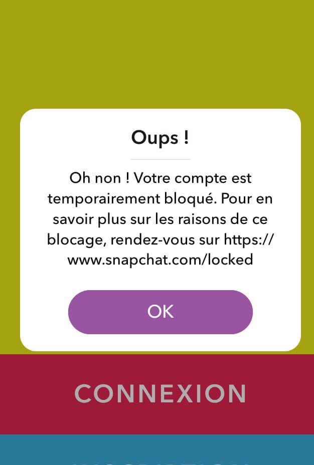 blocage temporaire de compte Snapchat
