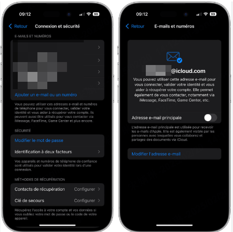 Modifier l'adresse e-mail de son compte Apple iOS 18