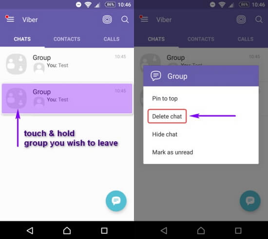 supprimer les messages et le groupe sur Viber