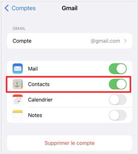 sauvegarder contacts iPhone sur Gmail