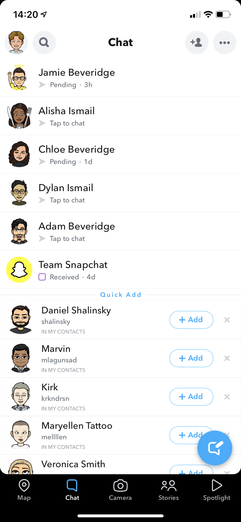 consulter votre liste d'amis de snapchat